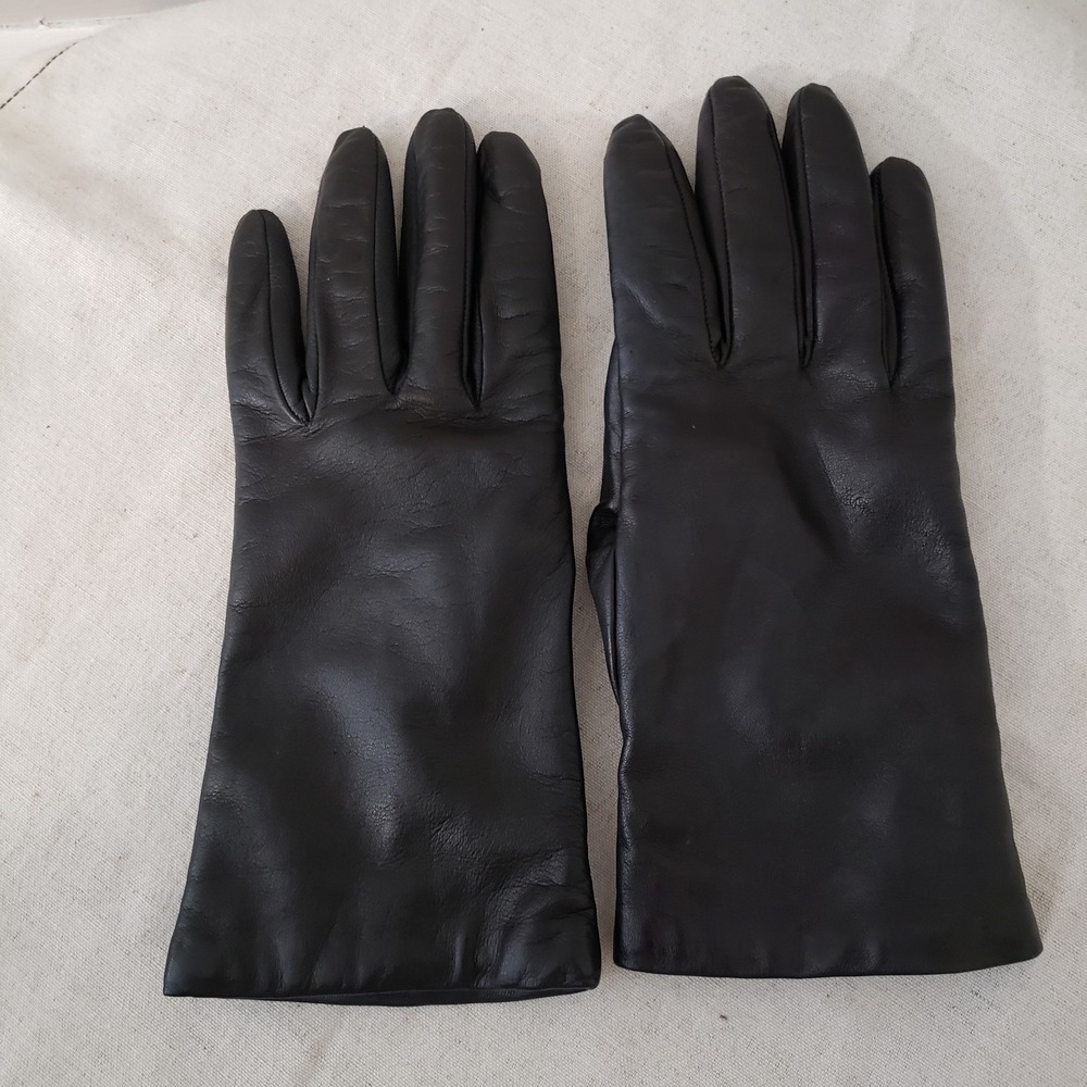 Portolano Womens Black Leather Gloves Cashmere Lined Luxury Old Money Timeless
